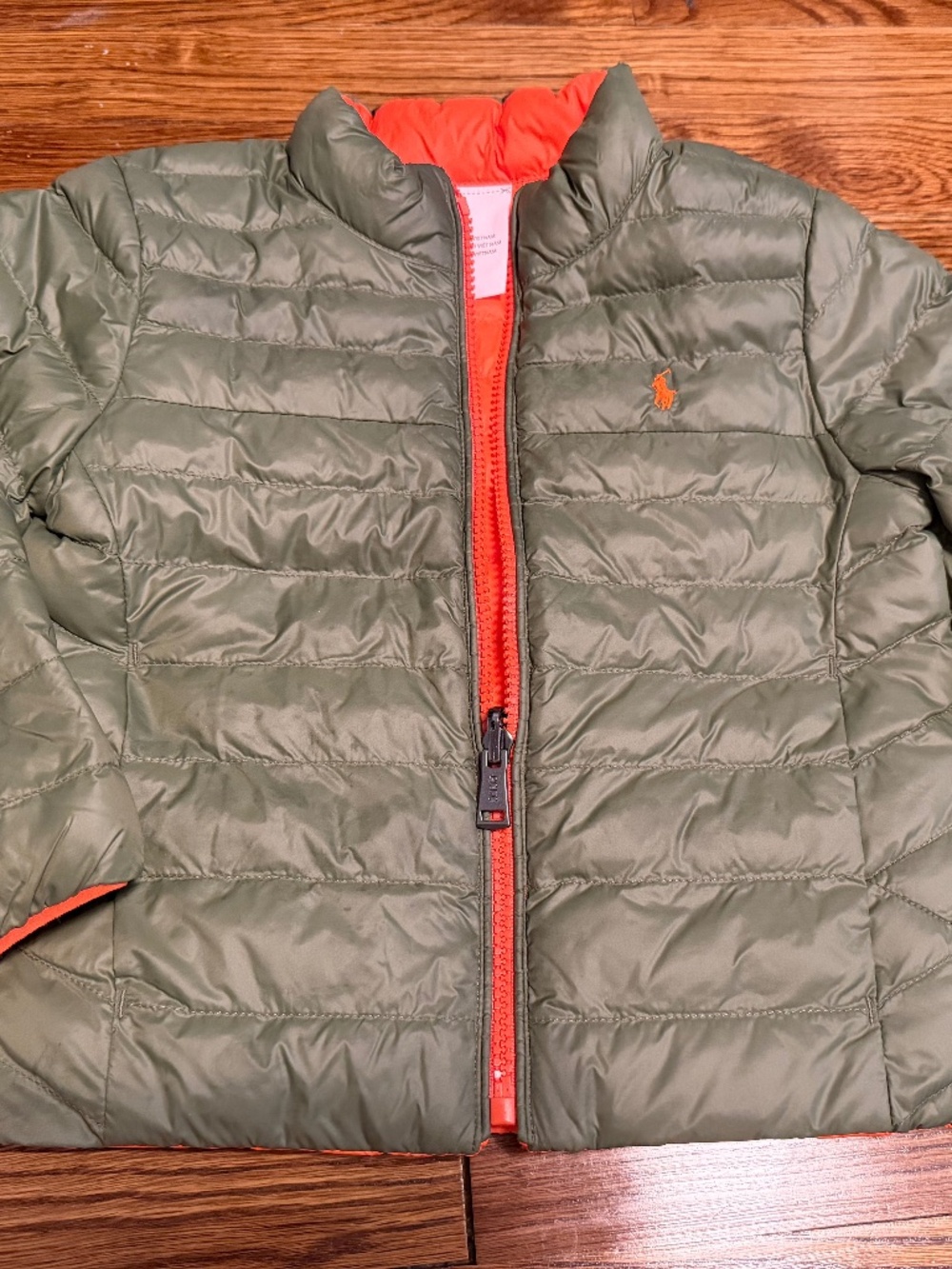Polo Ralph Lauren Reversible Puffer Jacket in Olive and Orange Sz 3T